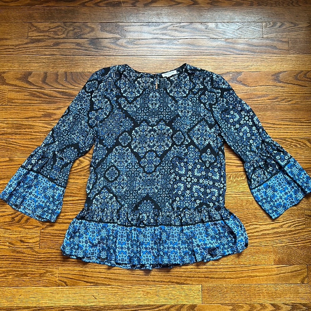 Patterned Blouse with Bell Sleeves